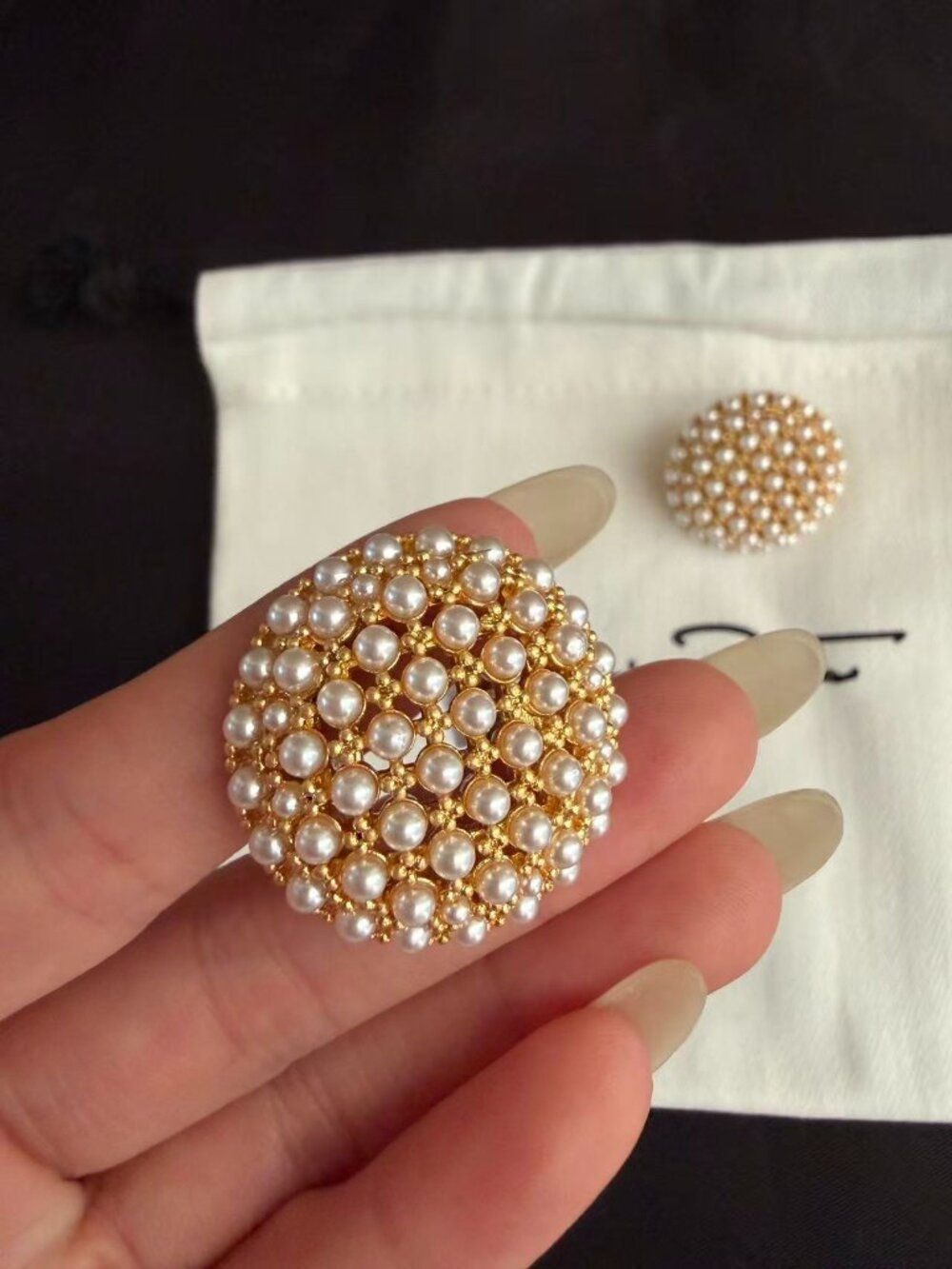 Oscar de la Renta Gold Tone Round Pearl Cluster Statement Earrings